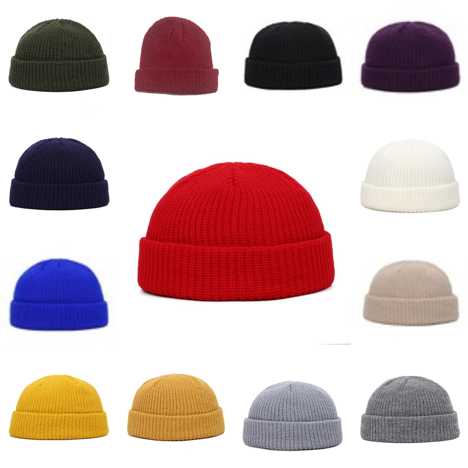 Warm and Casual Brimless Wool Hat Outdoor Casual Neutral Hip-hop Hat Solid Color Warm Rolled Multi-color Knitted Hat