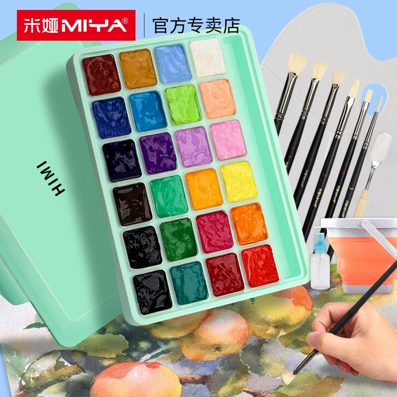 Gouache Paint Set 30ml 18/24 Colors Jelly Cup Non-Toxic Gouache Artist Watercolor Paints & Palette Painting Art