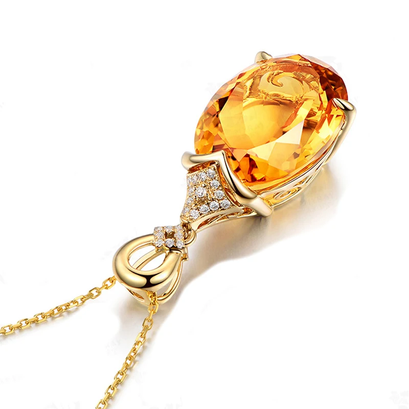 Gold chain Pendant Necklace For Women Fine Jewelry Yellow Citrine Chain Wedding Engagement Party Valentine day gift