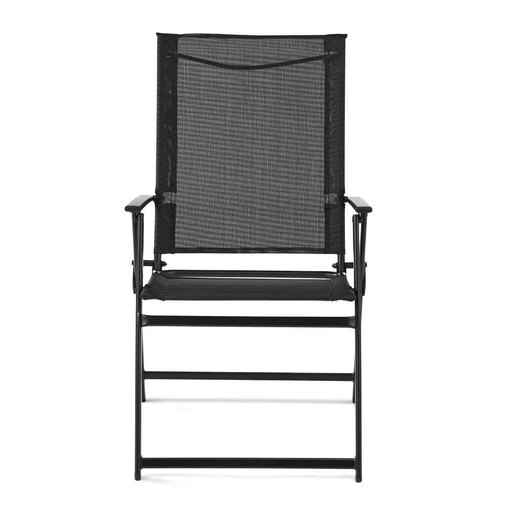 Set of 2 Outdoor Patio Steel Sling Folding Chair, Black