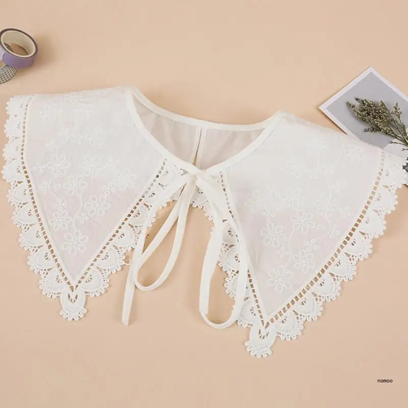 

Japanese Stylish Fake Collar Dickey for Women Girls Floral Embroidered Lace White Shawl Scarf Collage Student