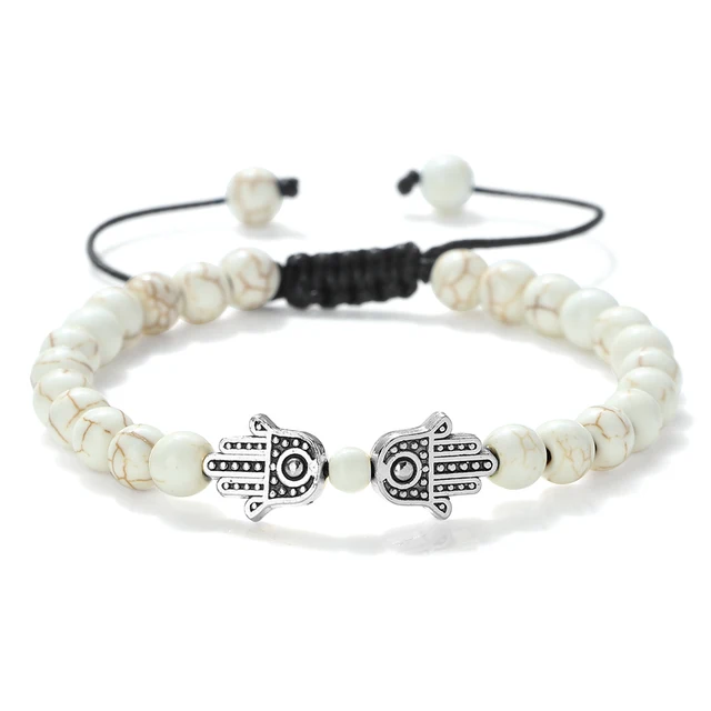 Bracelet pendentif main de Hamsa en perles naturelles œil de tigre et pierre de lave, tressé, pour femmes, hommes, couples, bijou porte-bonheur et protection, cadeau