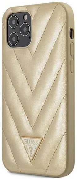 Чехол CG Mobile Guess PU Qualited V Triangle metal logo Hard для iPhone 12/12 Pro цвет Золотой | Мобильные