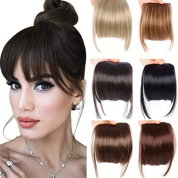 Synthetic Women's Hair Short Straight Blunt Bangs Natural Fake False Hair Clip In Hairpieces For Black Heat Resistant Fiber 1