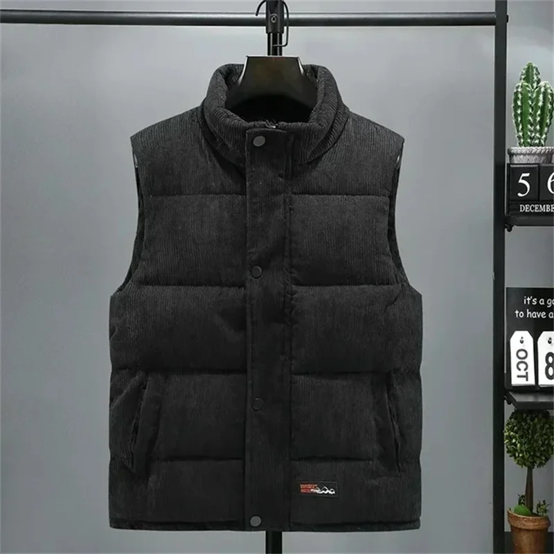 High quality men's thickened warm vest, autumn and winter cotton pad sleeveless jacket, men's casual standing collar, large vest