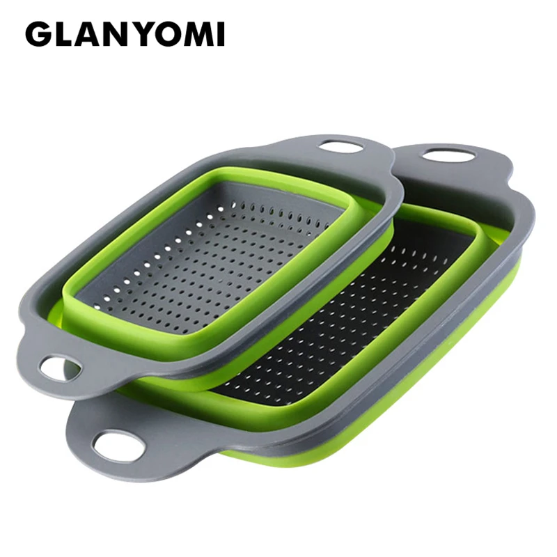 2piece Square Collapsible Colanders Set Kitchen Fruit & Vegetable