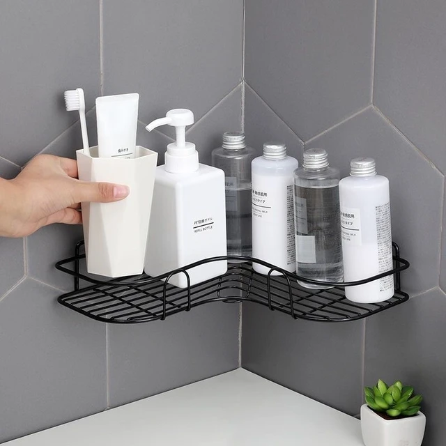 1pc Bathroom/kitchen Punch-free Corner Shelf, Shower Rack, Iron Art Shampoo Storage  Rack With Suction Cup Brackets, Bathroom Accessories