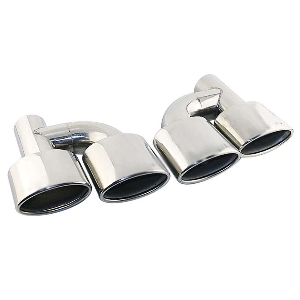 1Pair Stainless steel universal car Interface 63mm Dual Outlet Exhaust Tip Slant Rolled Edge Auto Muffler Tail Pipe accessories