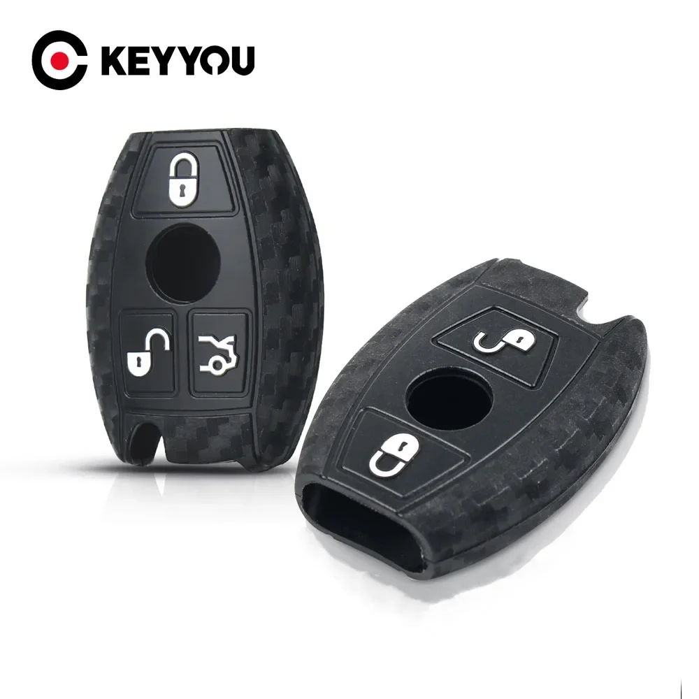 

KEYYOU Carbon Silicone Car Remote Key Fob Case 2/3 Buttons Cover For Mercedes benz CLS CLA GL R SLK AMG A B C S Protective Shell