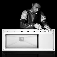 ASRAS ขนาดใหญ่ Handmade แปรงเดี่ยวอ่างล้างจาน4มม.ความลึก240มม.จานมีช่องระบายน้ำมีดครัวครีบ 3