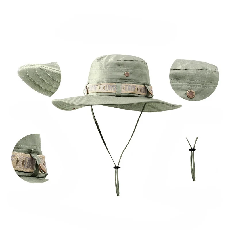 Summer Men Bucket Hat Outdoor UV Protection Wide Brim Panama Safari Hunting Hiking Hat Mesh Fisherman Hat Beach Sunscreen Cap