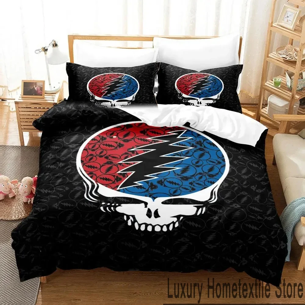 

Комплект постельного белья с 3d-изображением черепа и надписью Grateful Dead, двойной двуспальный пододеяльник, одеяло, наволочка, для мальчиков и девочек, для взрослых, для спальни