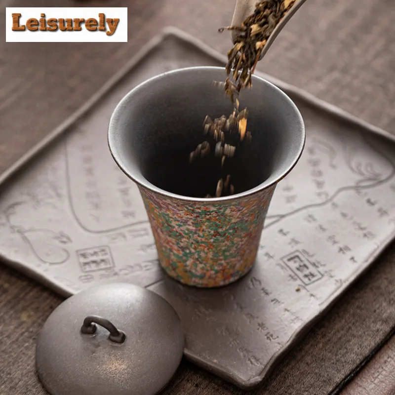 180ml Rock Painting Time Horse Hoof Gaiwan Aesthetic Tea Tureen Tea Bowl With Lid Kit Tea Making Cover Bowl Teaware Ornaments