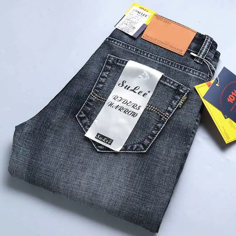 Men Jeans Stretch Baggy Trouser Man's Clothing Straight Leg Loose Spring Summer Slim Fit Solid Design New Denim Business