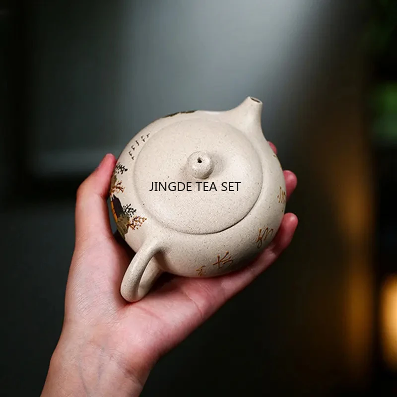 180ml Yixing Yixing Purple Clay Teapot Raw Mineral White Mud Hand Painted Follicle Teapot Business Gift