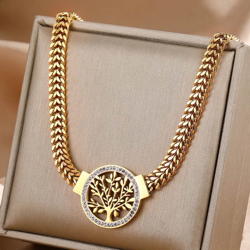 Tree Of Life Stainless Steel Gold Plated Necklace