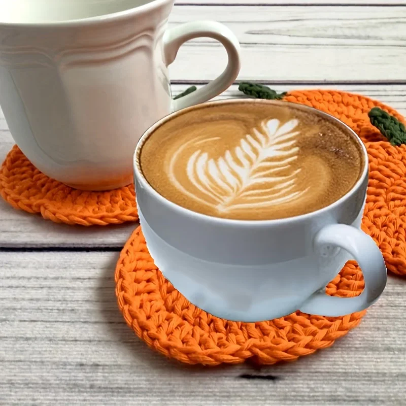 Autumn Crochet Pumpkin Coasters, Fabric Handmade Drink Pads, Fall Farmhouse Decoration, Table Accessory, Halloween Kitchen Gift.