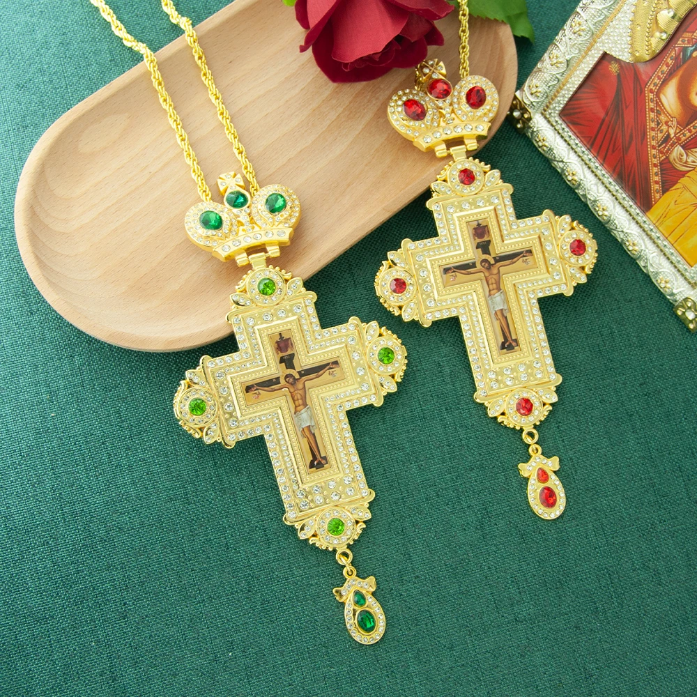 HT 종교 주얼리 우아한 금도금 러시아 정교회 예수 아이콘 십자가 펜던트 목걸이
