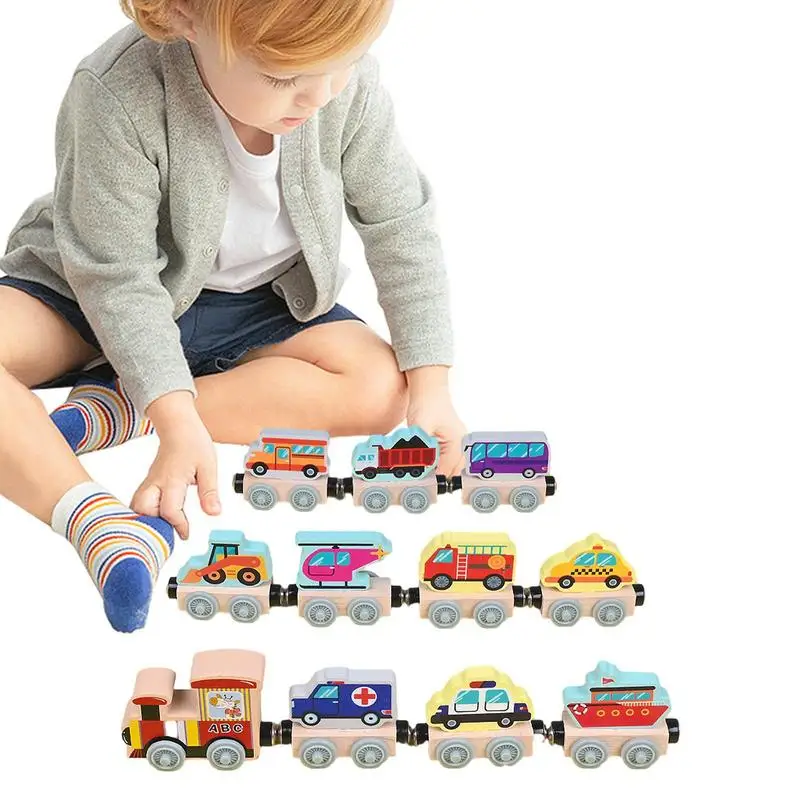 

Деревянный набор поездов, совместимый с деревянной дорожкой, многофункциональный набор поездов с прямым мостом, Развивающие игрушки