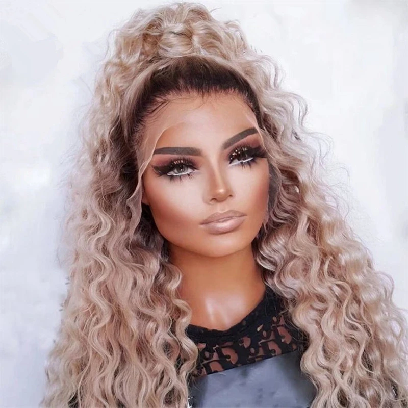 Curly Synthetic Wig Honey Golden Blonde Lace Front Free style Glueless Pre Plucked Hairline for Women Cosplay Futura