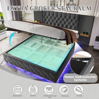 Современный каркас кровати 160x200 см — широкое мягкое изголовье со светодиодной подсветкой и USB-портами, кровать для хранения с гидравлическим подъемником, место под кроватью — изображение 4