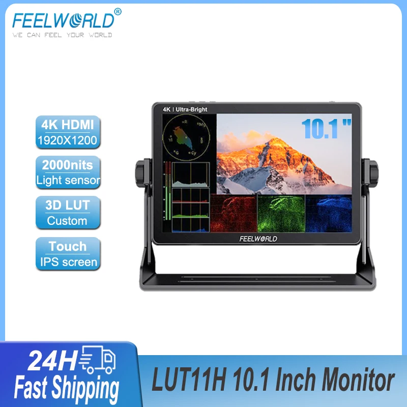 

FEELWORLD LUT11H 10.1 Inch 2000nit Ultra Bright DSLR Camera Field Monitor Full HD IPS 4K HDMI Touch Screen for Youtube Gimbal