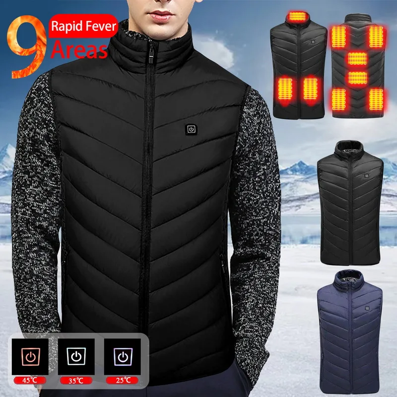 Chaleco térmico de 2/9/15 áreas para hombre, chaqueta con calefacción  eléctrica USB, para caza, senderismo y exteriores, S-3XL de invierno