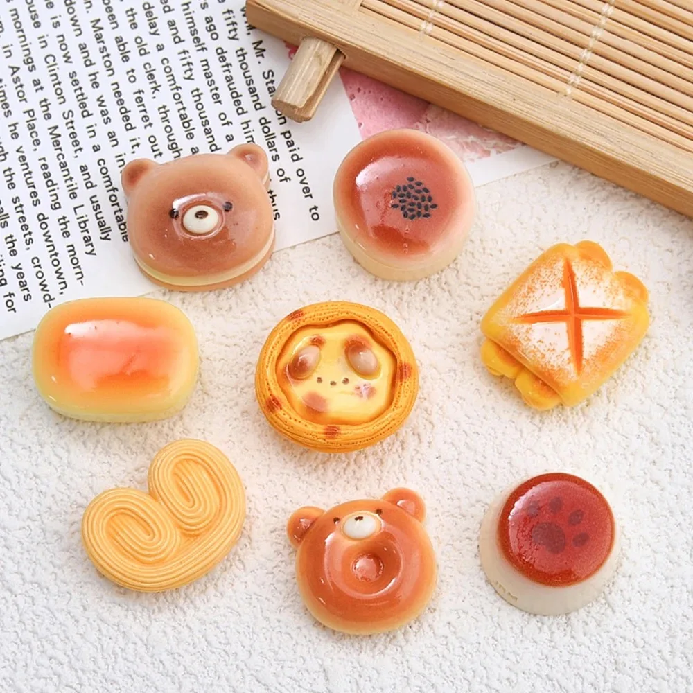 Shiny Cartoon Bear Bread Series Resin Flat Resin Fridge Magnets Whiteboard Stickers 8pcs DIY Decorative Kitchen Accessories