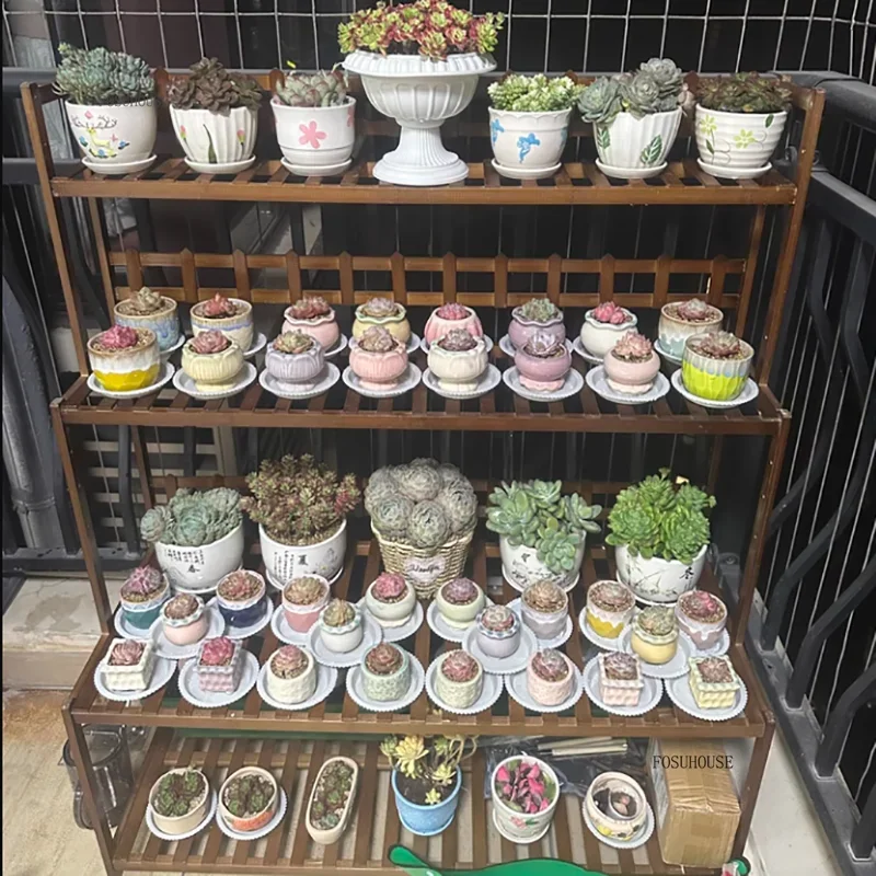 Modern Balcony Plant Shelves Multi-layer Stepped Succulent Display Stand Outdoor Courtyard Movable Floor-standing Flower Stand C