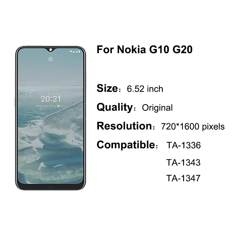 오리지널 6.52 노키아 G20 LCD 디스플레이 터치 스크린 디지타이저 어셈블리, TA-1336 TA-1343 TA-1347 TA-1372 LCD 노키아 G10 LCD