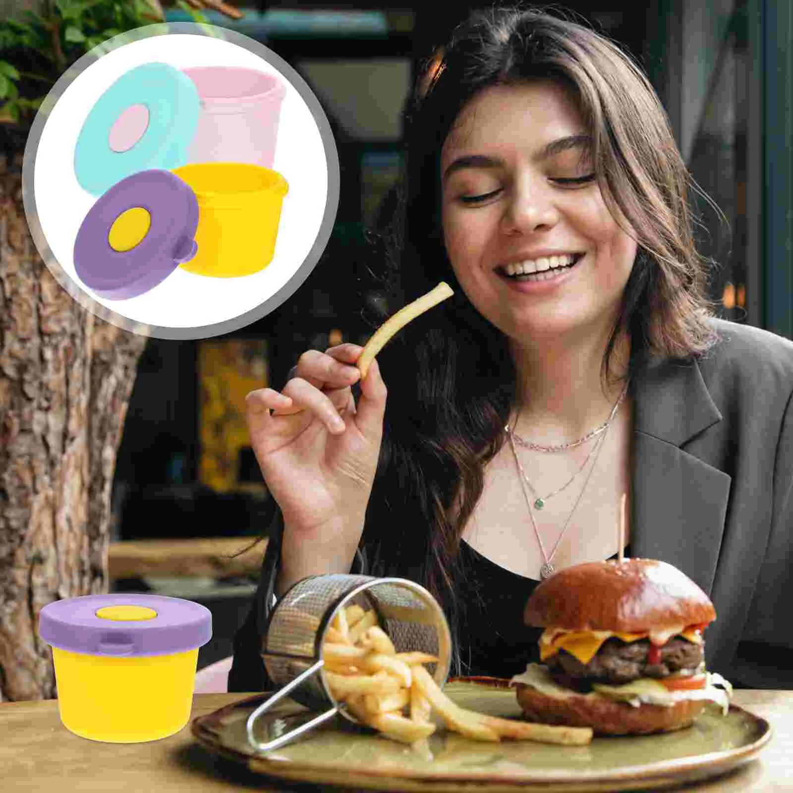 

2pcs Condiment Containers with Lids Dip Containers Silicone Salad Dressing Leakproof Container