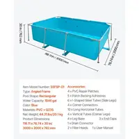 Piscine hors sol à structure métallique, 3 x 2 x 0,76 m, grande piscine familiale rectangulaire en PVC, structure en acier, capacité d'eau 3959 L, avec système de drainage à débit contrôlé, pour extérieur, bleu 5