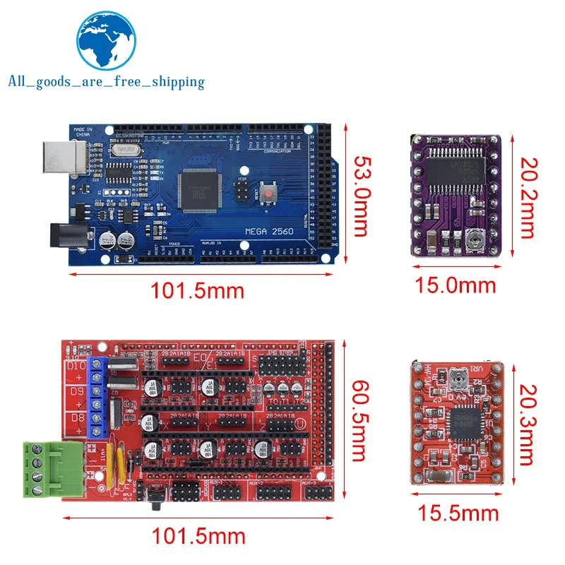Kit Mega 2560 R3 + RAMPS 1.4 + 5 Pilotes A4988 - Neuf Sous Emballage - Marque LIAOTEC - Pour Imprimante 3D/CNC