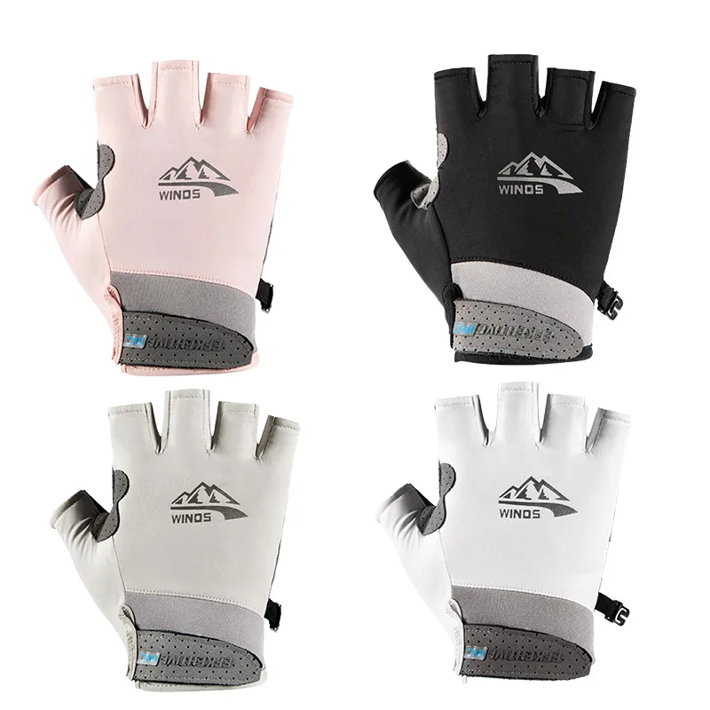 Ice Silk Gloves Men's Summer Thin Outdoor Cycling Driving Anti-skid Sunscreen Fingerless Fishing Gloves Outdoors Kayaking Rowing