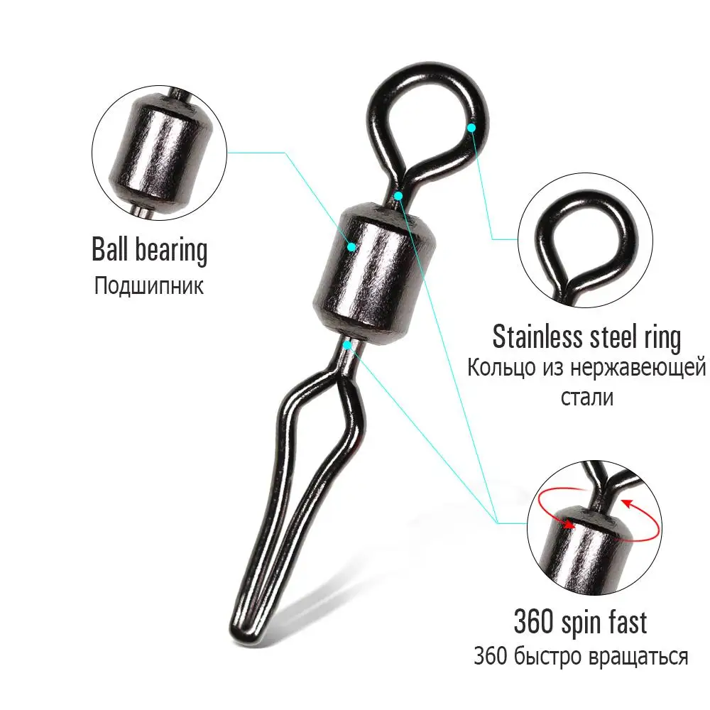 100 stücke drehbar mit seitlicher Schnur Clip Angel gerät Angelhaken und Mist Angel verbinder Angel wirbel mit Druckknopf – Detail 16