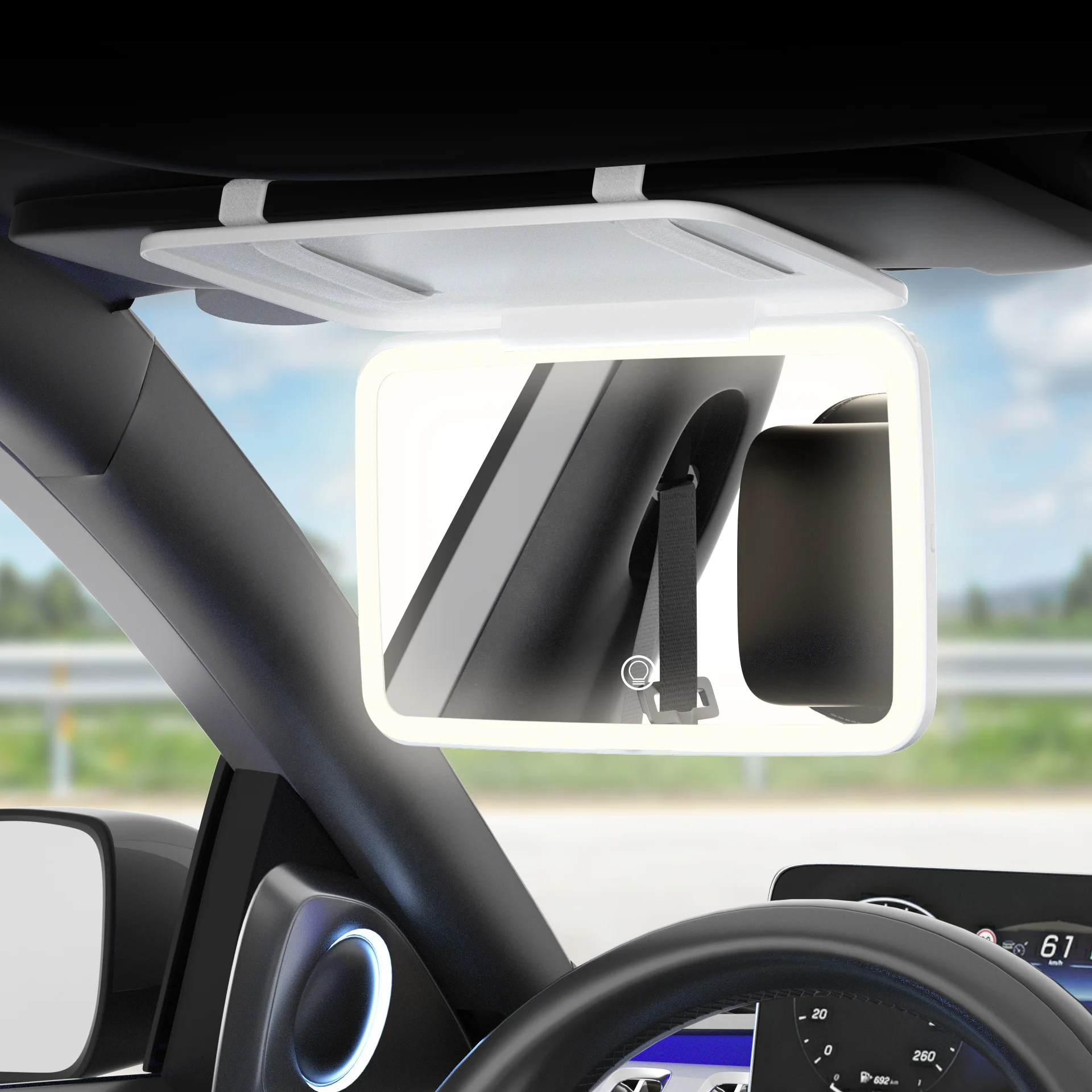  Clip de miroir de pare-soleil de voiture sur le miroir  cosmétique d'écran tactile de maquillage avec le blanc léger Remplacement  Verre Rétroviseur