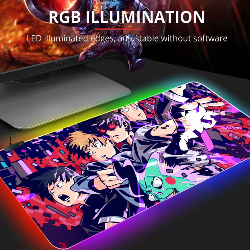 

Cute Mob Psycho 100 Gaming RGB Mouse Pad Laptop PC Computer Mause Pad Desk Mat For Big Gaming Mouse Mat For Overwatch/CS GO