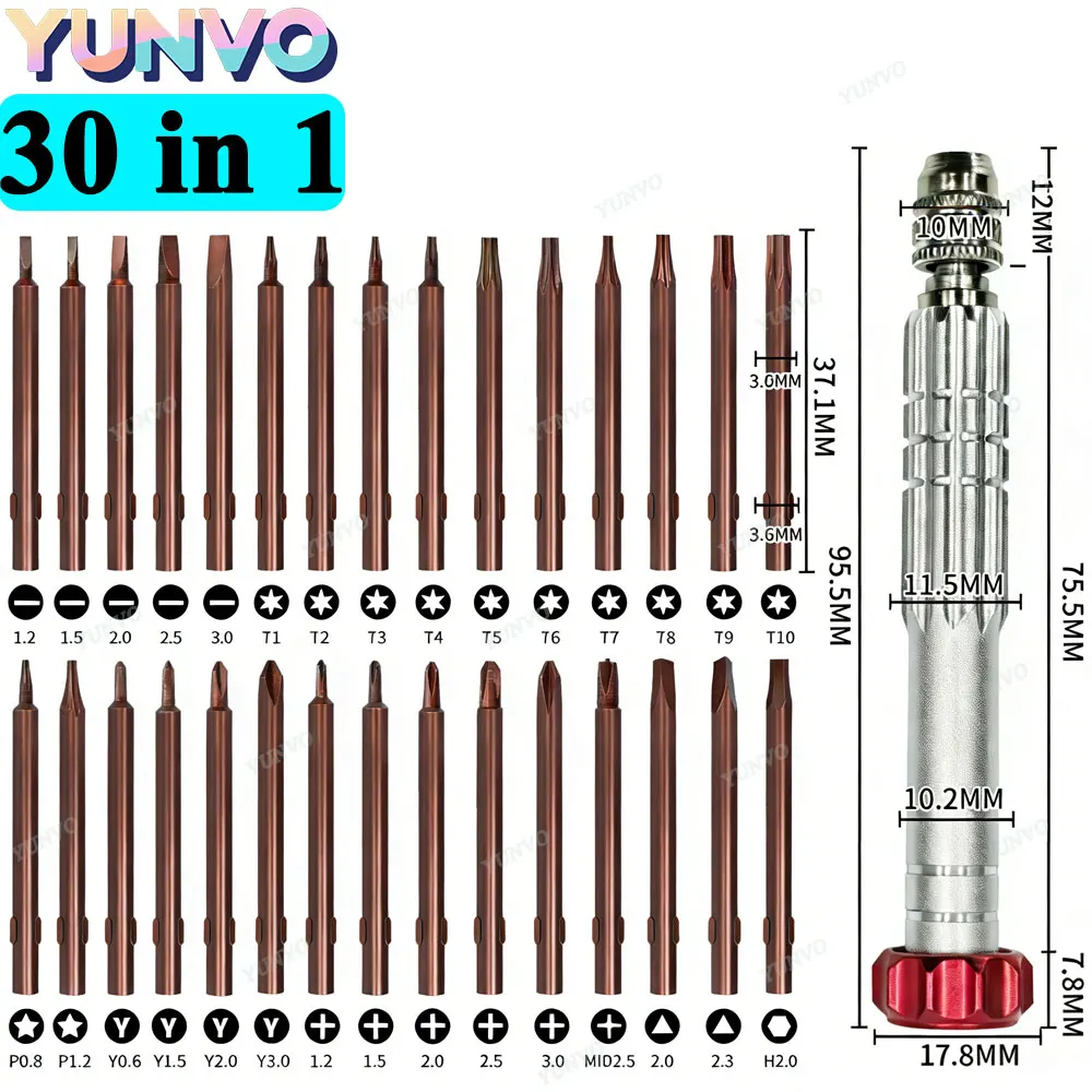 30 in 1 자기 정밀 드라이버 세트 S2 스틸 비트 아이폰 안드로이드 폰 시계 안경 수리 도구 키트