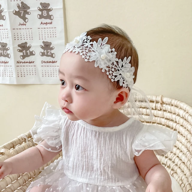 Diadema para bebé niña, diadema de bautizo blanca, banda de princesa de  encaje de flores, accesorios de boda, cumpleaños infantil - AliExpress