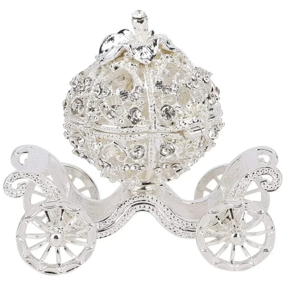 Rhinestone Crystal Pumpkin Carriage Trinket Box Jewelry Box Diamond Gift Collectible Figurine Decorative Jewelry Display Holder 1