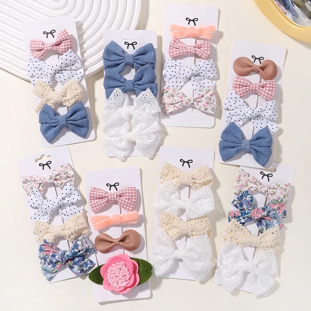 4PCS/Set Fashion Baby Girls Bows Hair Clips Hairpins Hairclip Kids Cotton Linen Barrette Flower Print Side Pin Accessories hair accessories