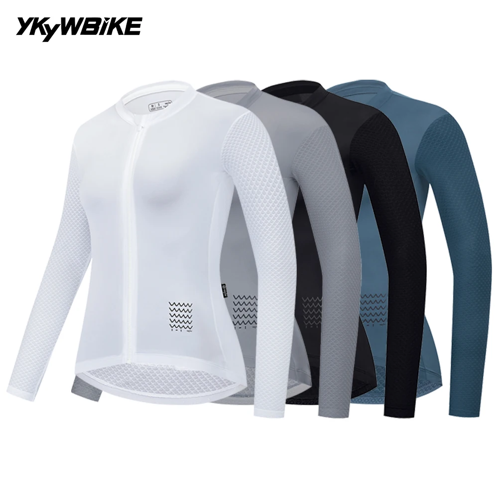 YKYW Women's Pro Team Cycling Jersey Breathable Long Sleeve Tight Bicycle Jersey Sport Thin Tops YKK Zipper Road Bike Shirt