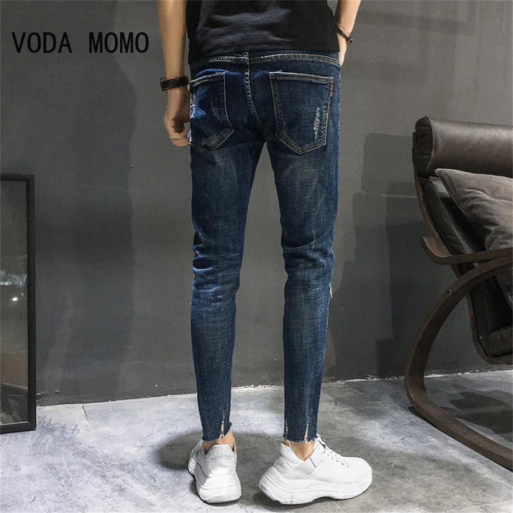 Jeans Slim Fit Estivi Per Uomo Streetwear Designer Coreano Regular Distressed Denim Slim Homme Pantaloni Pantaloni Jeans Hip Hop Hole