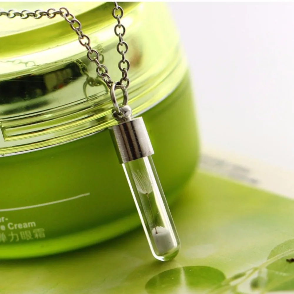 Glass Bottle Necklace with Chain for Women Transparent Keepsake Pendant