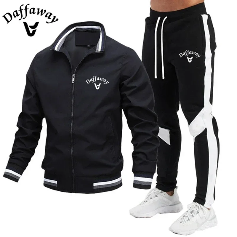 2024 Men's spring and fall casual baseball stand-up collar windproof jacket + spliced pants gym jogging suit two-piece set