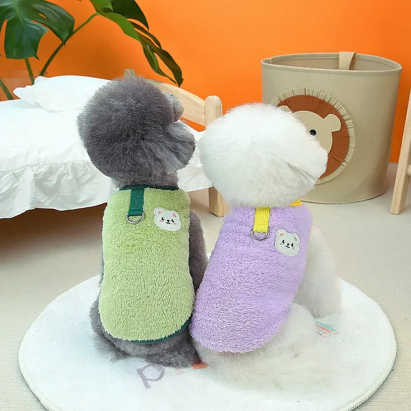 

New Bomei Cute Pet Dog Clothes Can Be Hung on Leash, Warm Full of Bear Vests