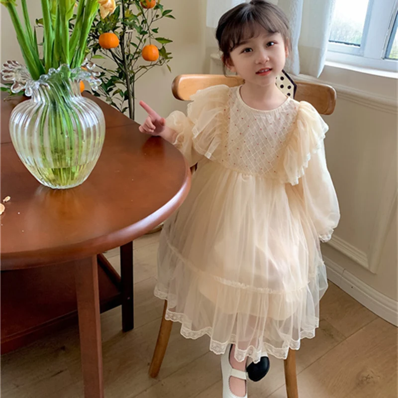 

Girl Dress Kids Skirts Spring Autumn Cotton 2022 Beige Flower Girl Dress Party Evening Gown Beach Outdoor Children Clothing