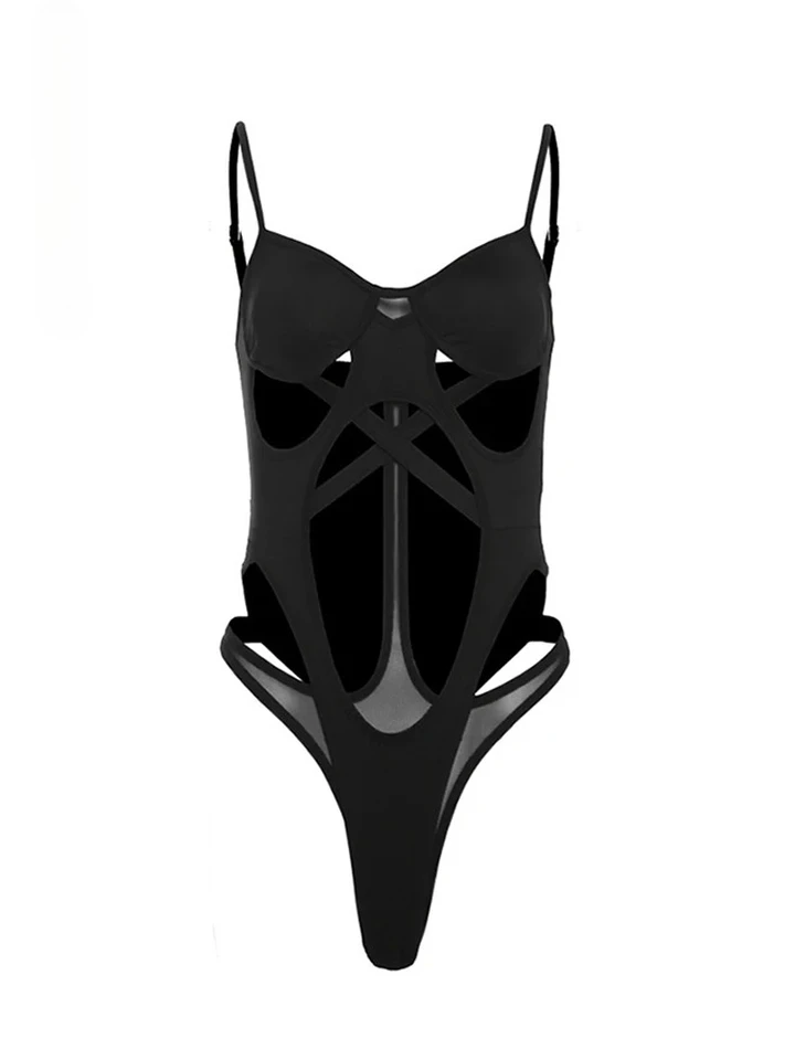 Sexy Gothic Bandage Hollow Out Mesh Bodysuit