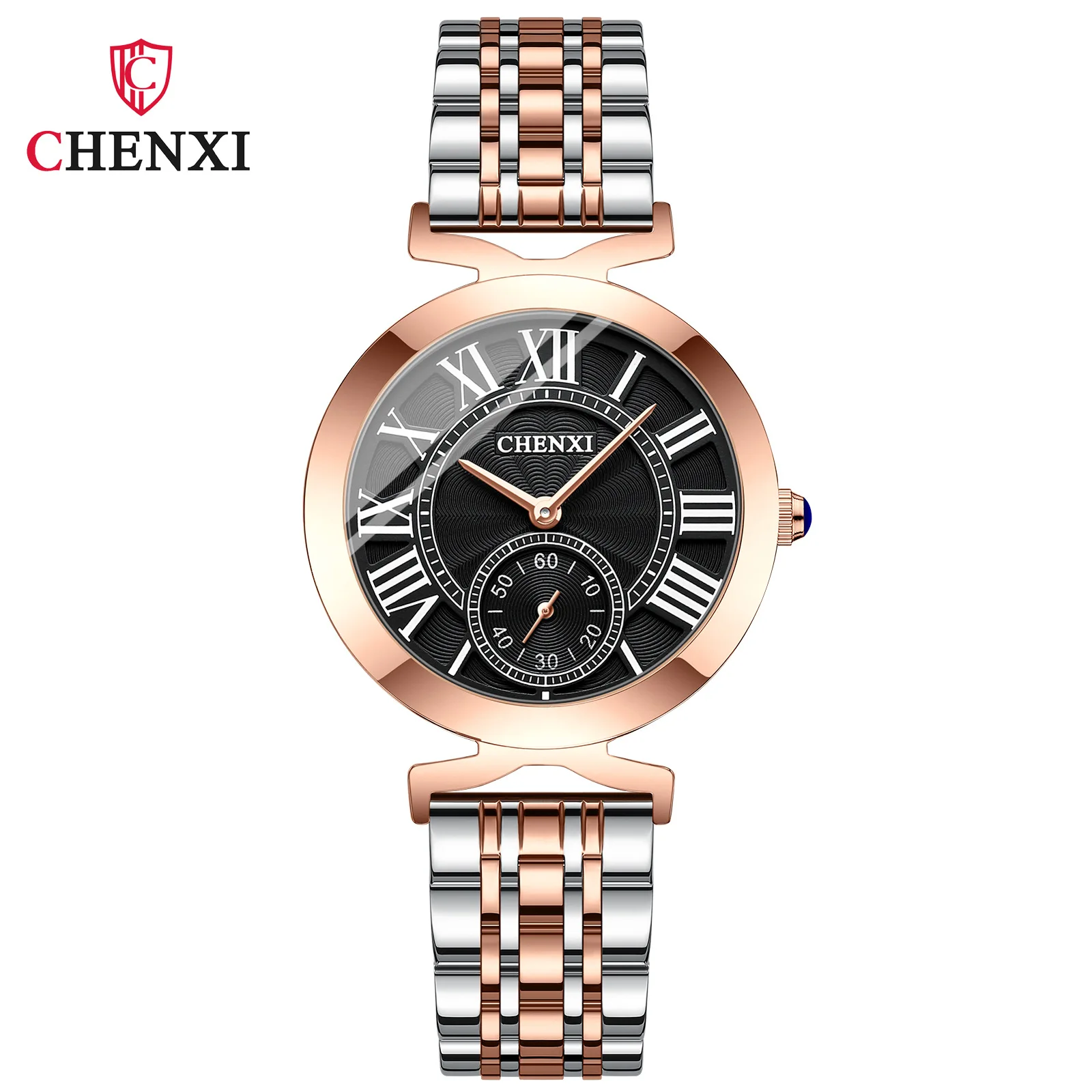CHENXI Roman Design Rose Gold Fashion Women's Watch Solid Steel Belt Waterproof Quartz Watch