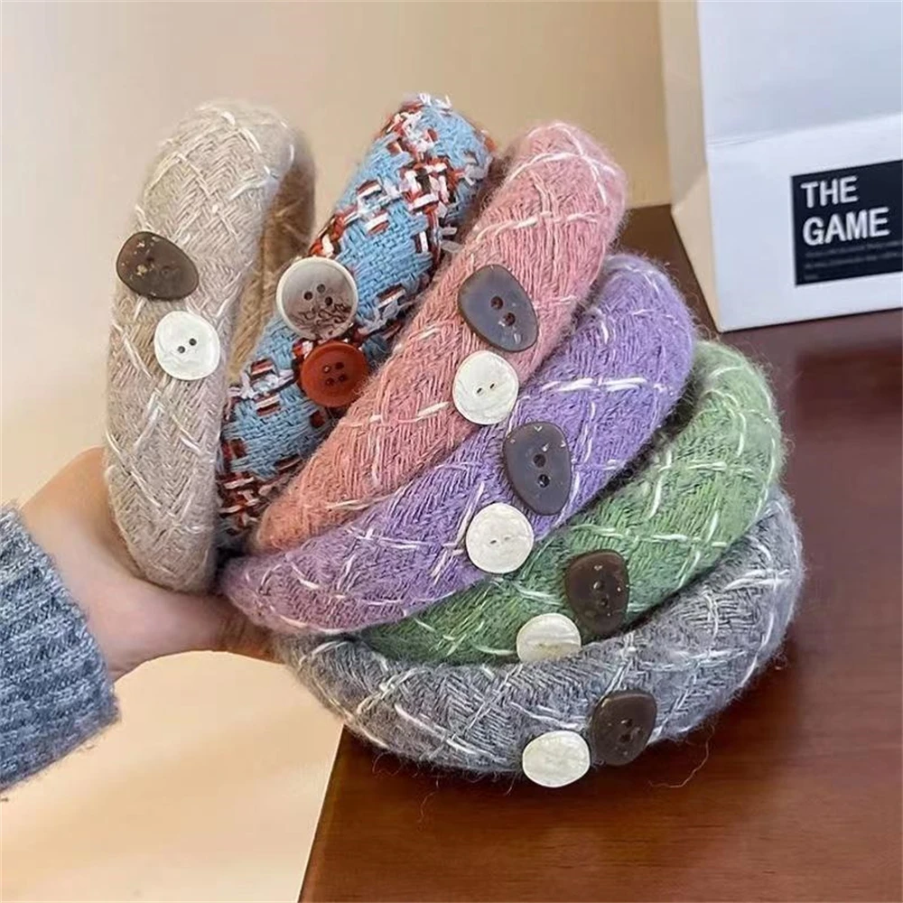 

Шерстяные повязки на голову с пуговицами в стиле ретро, модные женские повязки для волос для йоги на открытом воздухе, челки, макияж, ароматизированные головные уборы для волос, аксессуары для волос для девочек